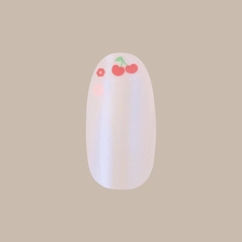 Cherry Floral Chrome French - Press-On | Medium | Oval