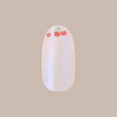 Cherry Floral Chrome French - Press-On | Medium | Oval