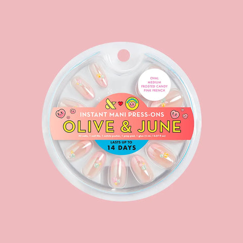 Frosted Candy Pink French - Press-On | Medium | Oval