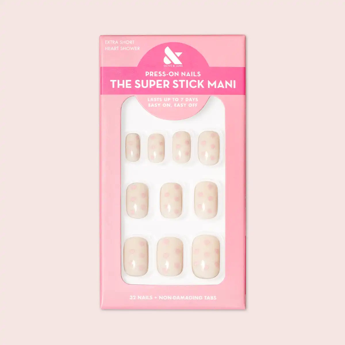 Heart Shower | Extra Short | Squoval - Tab Press-On