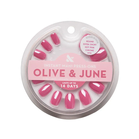 Hot Pink Chrome - Press On | Extra Short | Round