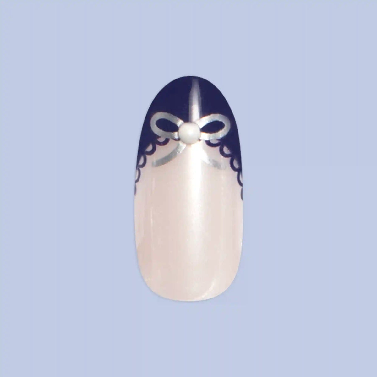 Lacy Pearl Navy French - Press On | Medium | Oval