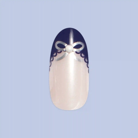 Lacy Pearl Navy French - Press On | Medium | Oval