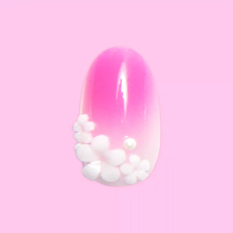 Pink Ombre with Flower Gems - Press On | Medium | Oval
