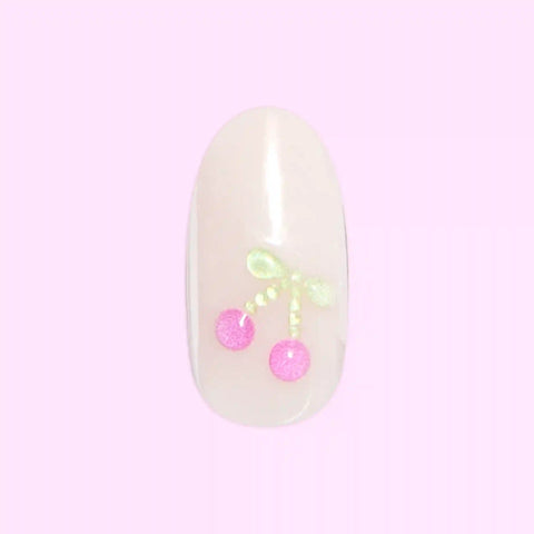 Puffy Cherry Bows - Press On | Medium | Oval