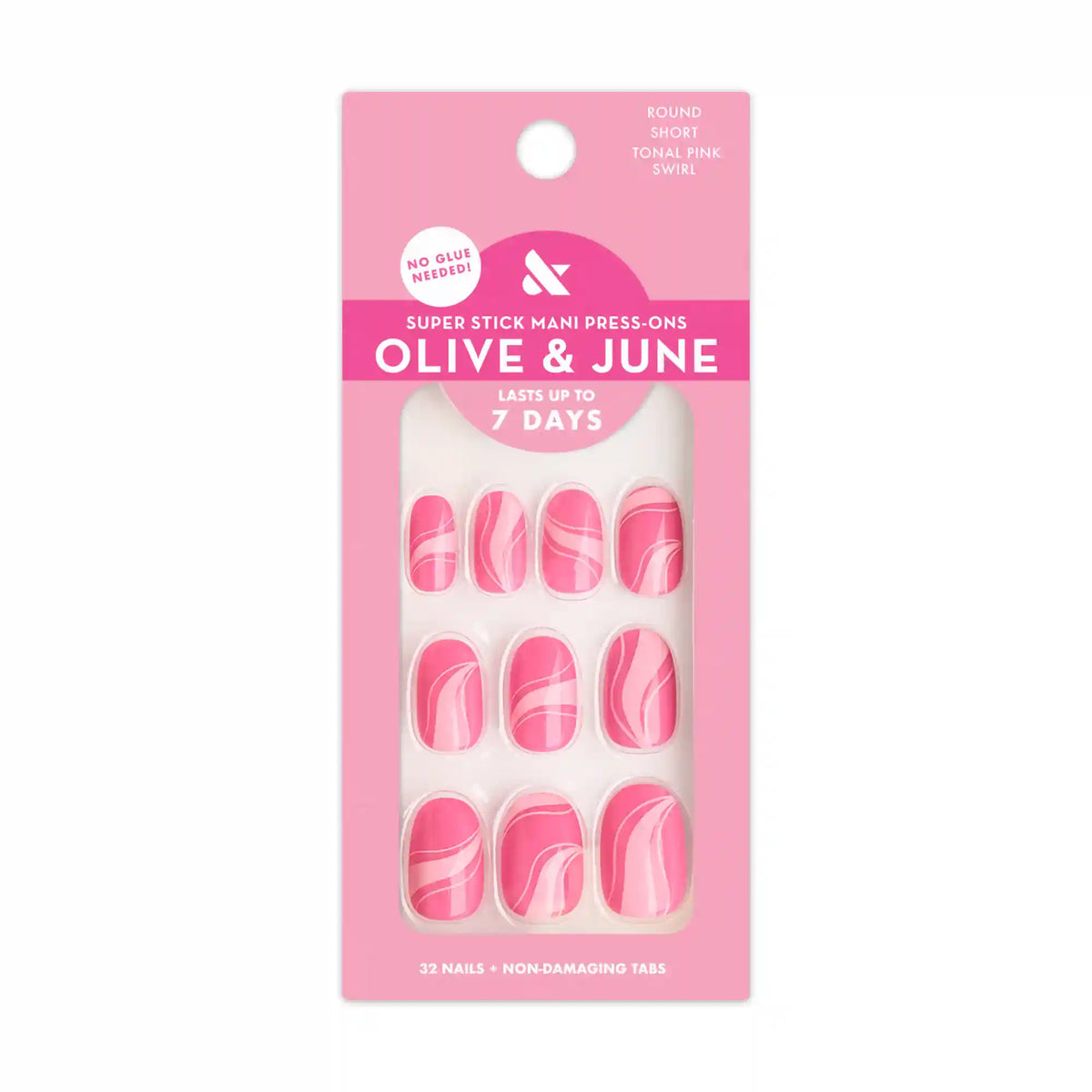Tonal Pink Swirls - Tab Press On | Short | Round