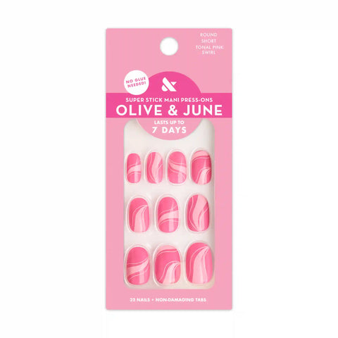Tonal Pink Swirls - Tab Press On | Short | Round
