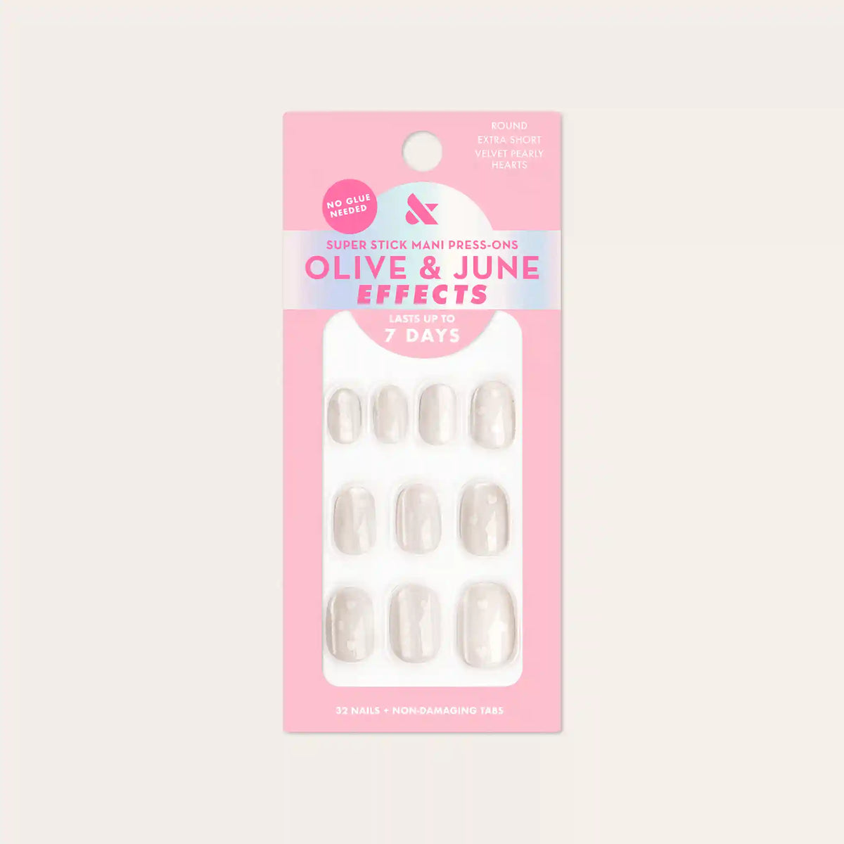 Velvet Pearly Hearts - Tab Press On | Extra Short | Round