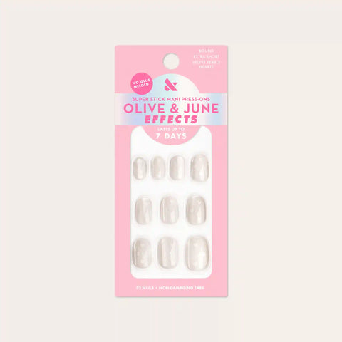 Velvet Pearly Hearts - Tab Press On | Extra Short | Round