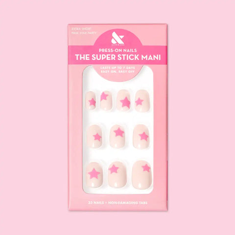 Pink Star Party | Extra Short | Round - Tab Press-On