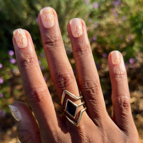 Puffy Gold Stars - Press-On | Extra Short | Squoval