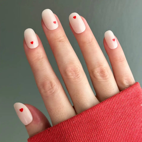Red Hearts | Short | Round - Tab Press-On