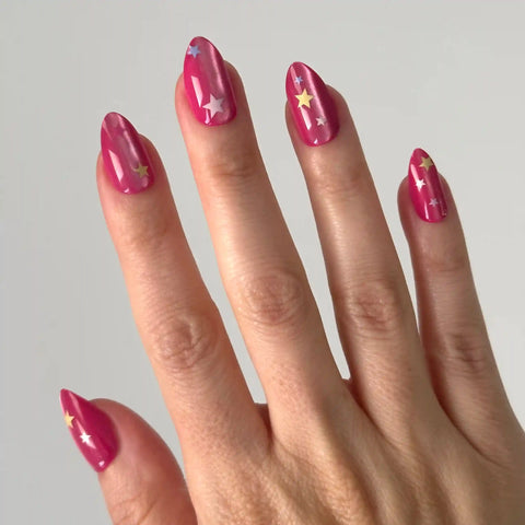 Star Fuchsia Velvet - Press On | Medium | Almond