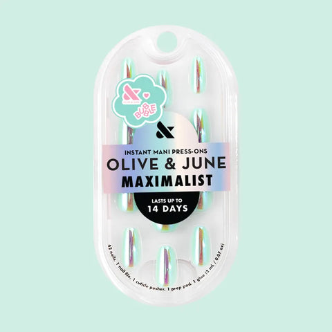 Teal Glass Chrome - Press-On | Medium | Coffin