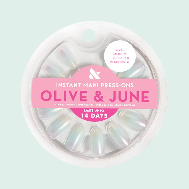Iridescent Pearl Swirl Shimmer - Press-On | Medium | Oval