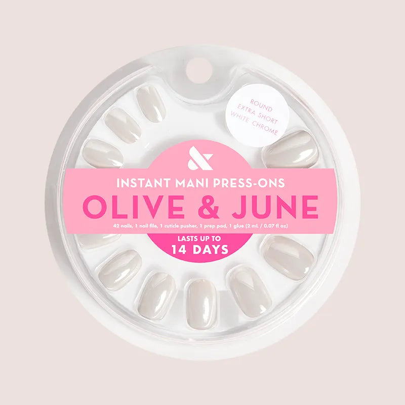 White Chrome - Press-On | Extra Short | Round