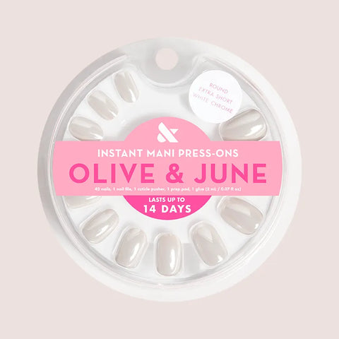 White Chrome - Press-On | Extra Short | Round