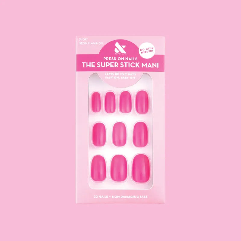 Neon Flamingo | Short | Round - Tab Press-On