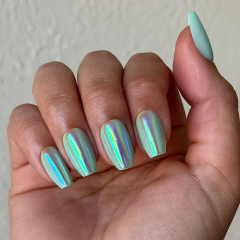 Teal Glass Chrome - Press-On | Medium | Coffin