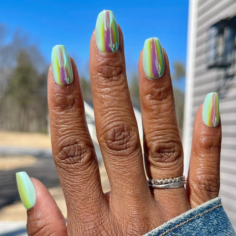 Teal Glass Chrome - Press-On | Medium | Coffin