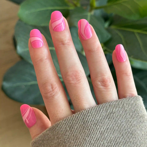 Tonal Pink Swirls - Tab Press On | Short | Round